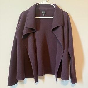 Eileen Fisher Deep Purple Open Front Italian Yarn Wool Women's Petite Cardigan